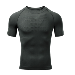 Abbigliamento sportivo professionale ad alta elasticità con velocità di assorbimento dell'umidità a secco e senza soluzione di continuità a compressione t-shirt fori d'aria modello solido - Product Image 1