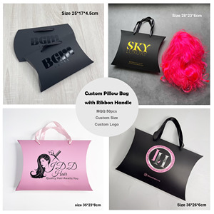 Sac cadeau de luxe en papier en forme d'oreiller avec logo personnalisé, poignée en ruban de satin, emballage pour perruques, plusieurs tailles pour les entreprises de coiffure - Product Image 6