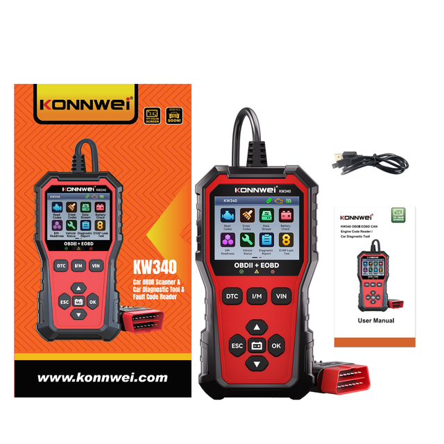 KONNWEI KW340 Universal OBD2 EOBD CAN Scanner for Petrol Diesel Hybrid Cars for Home Use & Workshop Diagnostic Tool