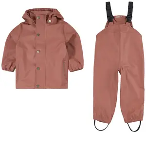 Conjunto de casaco de chuva para crianças, jaqueta e calças quentes impermeáveis unissex de pu para brincar ao ar livre