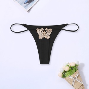 String sexy à double couche avec fines bretelles et broderie papillon, culotte bikini taille basse sexy, T-shirts pour le commerce transfrontalier - Product Image 3