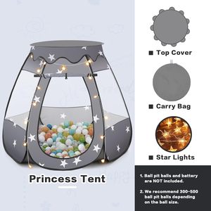 Tente de jeu portable Princesse en polyester doux pour enfants, piscine à balles, jouets, tente de maison de fée pour filles - Product Image 4