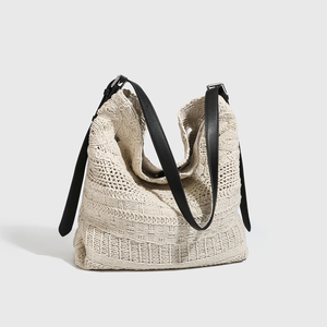 <b>Large</b> Handmade Bohemian Crochet Shoulder <b>Bag</b> With Drawstring Pouch Portable Vintage Tote <b>Bag</b> Single Strap Hollow Out Design - Product Image 6