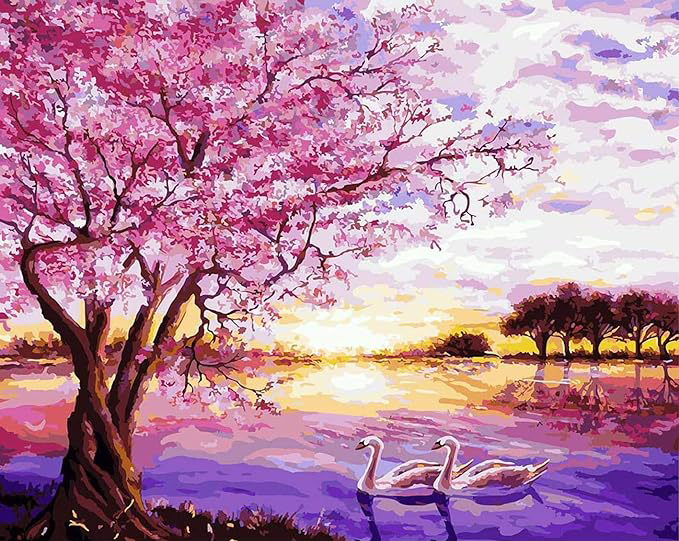 Arbre et cygnes dans le lac
