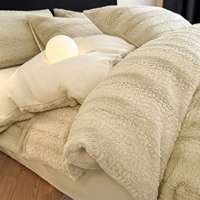 Parure de lit chaude et moelleuse en fausse fourrure polyester pour l'hiver, ultra douce, rayée, effet fourrure de lapin, avec dos en velours, pour un lit douillet