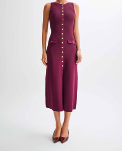 精品性感修身长款针织连衣裙夏季服装女式紧身休闲优雅无袖纽扣针织长裙 - Product Image 1