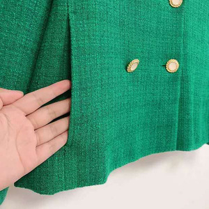 Prêt à Expédier Femmes <span class=keywords><strong>Vert</strong></span> Plaid Vérifié Tweed Paillettes Costume Fermeture Col Double Boutonnage Dames Vestes Verts Pour Blazers - Product Image 6
