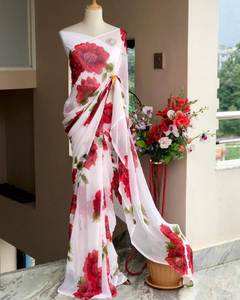 Sari Georgette de tendencia moderna para bodas y ocasiones en la playa - Product Image 5