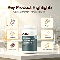 Cannelle de Ceylan en capsules végétariennes OEM sous marque privée, 240 gélules, formule 10-en-1, vente en gros pour distributeurs