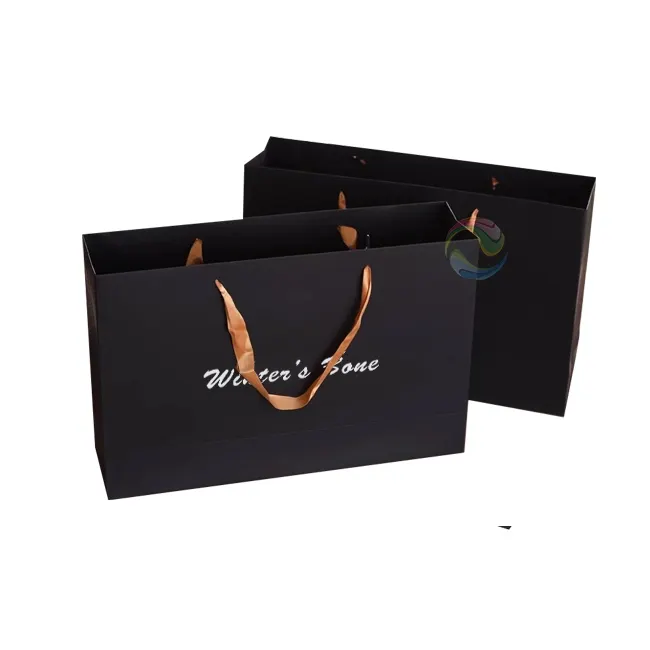 Wholesale Luxury Cheap Custom Printed LOGO Black Clothing Gift Black Shopping Paper Bag