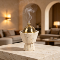 Brûleur d'encens Mubkhar en marbre de luxe, pierre naturelle Onyx Travertin, porte-bakhoor pour la décoration de la maison et des Majlis