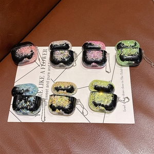 Estuche para Auriculares Pro de Tercera Generación con Diseño Floral Luminoso y Brillante, Compatible con <span class=keywords><strong>AirPods</strong></span> 4, Base Negra con Diseño de Arena Movediza - Product Image 1