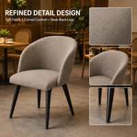Fauteuil en tissu taupe moucheté, dossier arrondi, assise rembourrée, pieds coniques noirs pour restaurant, bistro et café