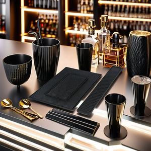 Preto PVC & Silicone Anti-Slip Impermeável KTV Drenagem Mat Retangular Grosso <span class=keywords><strong>Bar</strong></span> <span class=keywords><strong>Cocktail</strong></span> <span class=keywords><strong>Bar</strong></span> Desk Pad com Cup Holder Vinho Servindo - Product Image 1