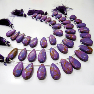 Perles en cuivre violet turquoise, forme poire, lisses, taille 12x20mm, brin de 8 pouces de long, vendu par brin - Product Image 1