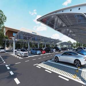 Zona de Carga para Vehículos Eléctricos con Paneles Solares Ecológicos, Diseño de Reciclaje de Agua de Lluvia y Ahorro de Energía - Product Image 2