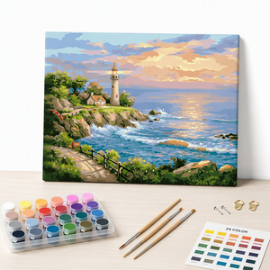 Kit Pittura con Numeri Faro Paesaggio Costiero Tramonto Marino per Adulti Principianti Pittura Acrilica Fai da Te su Tela 16x20 Pollici - Product Image 1