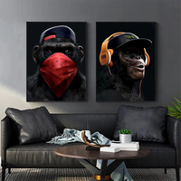 Peinture à l'huile d'animaux, impression d'art amusante de gorille avec casque, impressions sur toile, peintures murales pour la décoration
