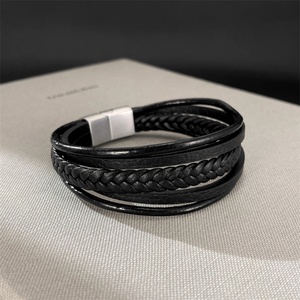 Multi-layer Strand <b>Bracelets</b> Magnetic Buckle Braided Design Punk Style Stainless Steel <b>Bracelet</b> - Product Image 4
