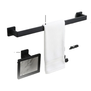 Porte-serviettes mural noir en acier inoxydable, design minimaliste, pour salle de bain, 1 barre de plus de 60 cm de longueur - Product Image 1