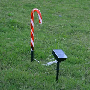 Outdoor Lawn Pathway Yard Umbrella Handle LED Solar Christmas Candy Cane Stake Lights