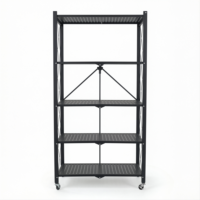 Support à plantes en fer antirouille à 5 niveaux, étagère pliable avec roulettes, montage facile, support à fleurs pliable pour salle de bain, salon