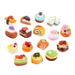 New 3D Artificial Fruit Cake Resin Cabochon Kitchen Dessert Theme Food Play Doll House for Souvenirs