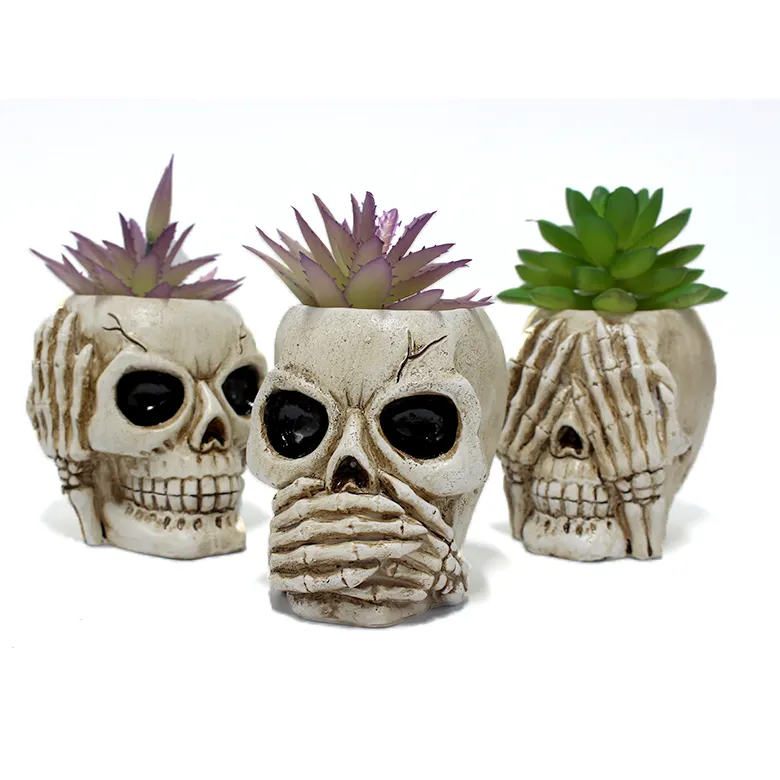 Nieuwe Aankomst Hars Zaad Planter Halloween Decoratie Skelet Hoofd Mini Succulent Bloempotten En Plantenbakken