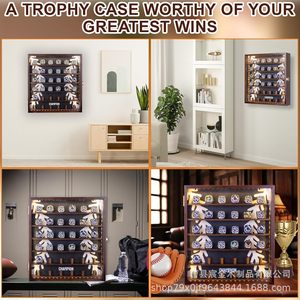 Wooden Baseball Ring Box <b>Wall</b> Mounted 6 Layer Led Light <b>Display</b> Champion Storage <b>Case</b> - Product Image 5