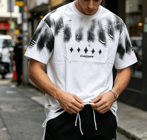 T-shirt personnalisé pour homme à manches courtes, col rond, imprimé, style streetwear, motif oversize, en coton blanc - Product Image 2