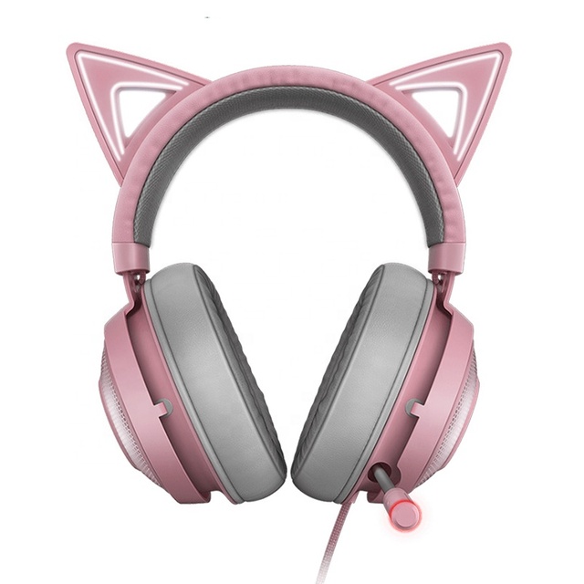 Razer Kraken Kitty Edition Quartz Ear USB Wired Gaming Headset Dynamic Drivers Active Noise Cancelling Microphone RGB DJ Metal