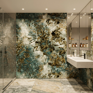Panneau mural de douche en PVC Galaxy Green Marble 1/1,2 m, qualité supérieure, imperméable, finition UV, panneau décoratif pour salle de bain - Product Image 1