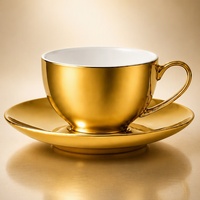 Ensemble tasse et soucoupe à café en or électroplaqué, vaisselle en porcelaine fine à intérieur blanc pour hôtel, restaurant, café, salon