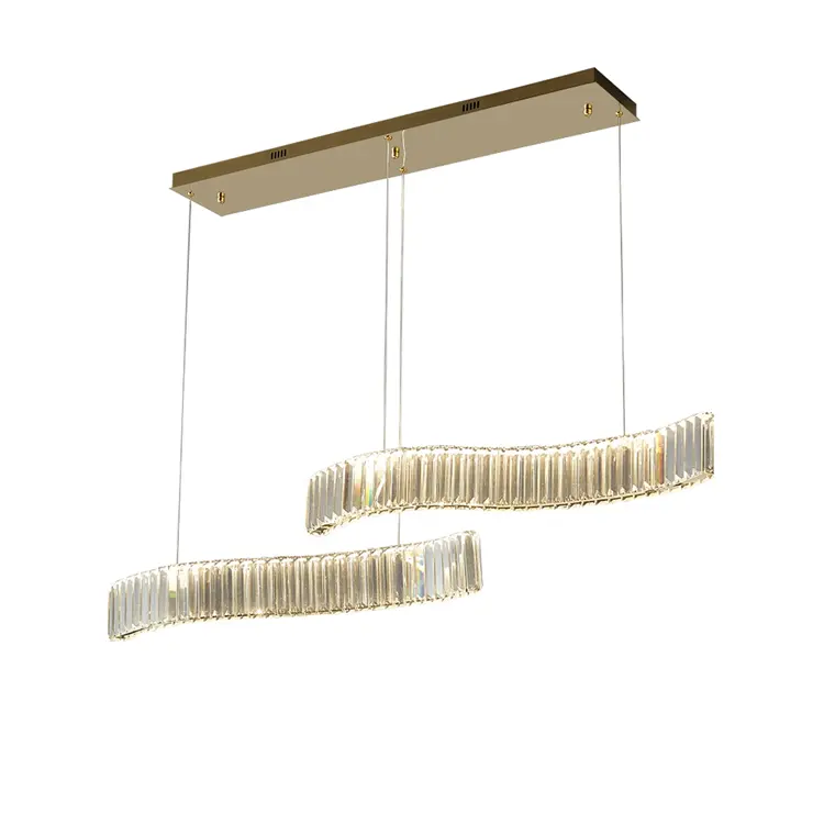 Kitchen restaurant rectangle pendant light chrome dimmable led hanging lamp minimalist modern gold luxury k9 crystal chandelier