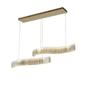 Luminária pendente retangular de cozinha e restaurante, candelabro de cristal K9 de luxo minimalista e moderno, lâmpada LED cromada regulável