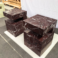 Table d'appoint de luxe en marbre rouge Rosso Levanto de qualité supérieure, table centrale en pierre, table d'appoint en onyx