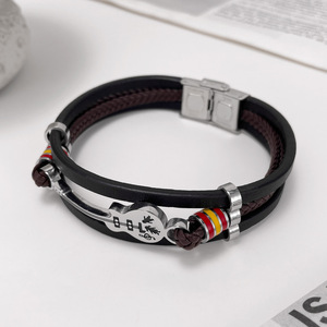 Braccialetto in pelle da uomo Punk bracciale <span class=keywords><strong>chitarra</strong></span> da uomo bracciale intrecciato multistrato <span class=keywords><strong>corda</strong></span> in pelle per fidanzato - Product Image 2