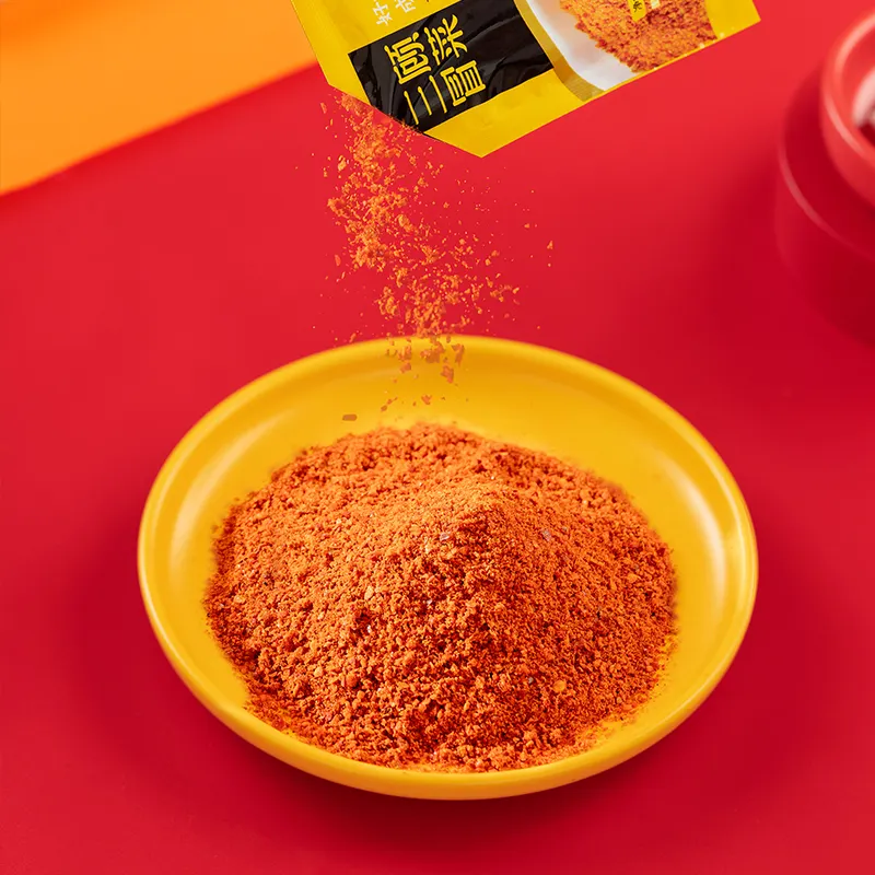 Groothandel Rode Chilipoeder Kruiden Gemengde Gele Zak Top Chinese Hete Stijl Verpakking Voedingskleur Koken Chili Kruiden Gewicht Vorm
