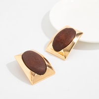 Boucles d'oreilles vintage géométriques trapézoïdales en bois incrusté et métal pour femme, style rétro, accessoires de fête, bijoux fantaisie, cadeau