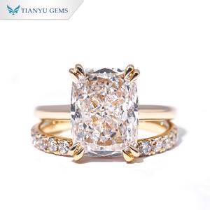 Tianyu Gems 10K 14K 18K Oro amarillo sólido Laboratorio Diamante Cojín Corte DEF VVS1 Juego de anillos de diseño de doble punta para mujer - Product Image 1