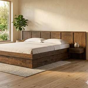 Base de Cama con Plataforma de Teca Graz, Tamaño Queen/King, con Cabecera de Panel Elegante, Diseño Moderno para un Aspecto Refinado en el Dormitorio - Product Image 3