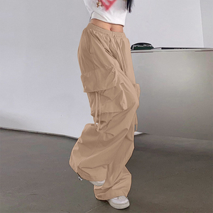 Custom OEM Manufacturer Vintage Pockets High Waist Streetwear <strong>Baggy</strong> Casual <strong>Ladies</strong> Long Parachute Cargo Pant for Women <strong>Trousers</strong> - Product Image 6