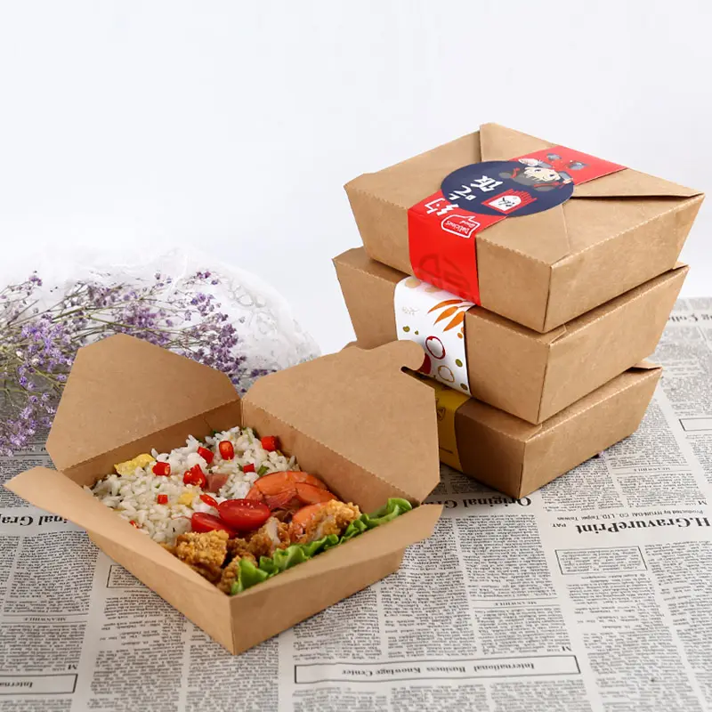 Disposable Folding Kraft Paper Salad Packaging Takeaway Food Container