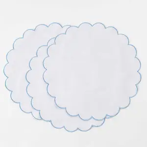 Conjunto de mesa macio de algodão para aluguel de festas de casamento, guardanapo de mesa forrado com recorte bordado de vieira, mesa complicada para aluguel