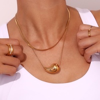 Offre Spéciale Ensembles de Bijoux Tendance en Acier Inoxydable Plaqué Or 18K, Boucles d'Oreilles Goutte d'Eau, Collier, Bagues et Bracelet pour Femme