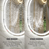 Miroir de salle de bain ovale à LED anti-buée, miroir de vanité intelligent, à luminosité réglable, 3 températures de couleur, en verre trempé, à fixer au mur