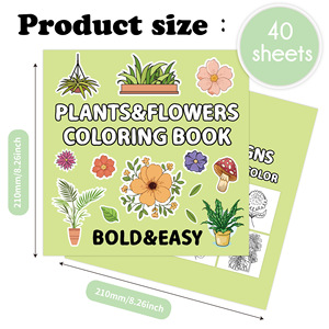 Livre de <span class=keywords><strong>coloriage</strong></span> personnalisé de 40 pages de plantes de dessin animé mignon fleurs oiseaux pour enfants livres de dessin reliés parfaits en papier - Product Image 2