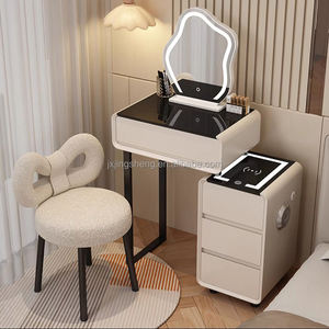 1 Buah Meja Rias Panel Kayu Modern dengan Ruang Penyimpanan Besar dan Lampu LED yang Dapat Diredupkan untuk Kamar Tidur dan Kamar Mandi - Product Image 2