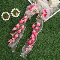 Fournisseur en gros de pinces à cheveux personnalisées avec nœud floral rose, long ruban, rose et pompon, pour femmes, accessoires capillaires pour mariage, fête et festival