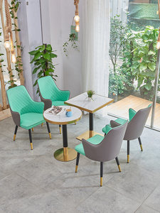 Ensemble <span class=keywords><strong>de</strong></span> mobilier <span class=keywords><strong>de</strong></span> café moderne vert menthe, chaise matelassée bicolore et table à plateau en marbre, canapé pour restaurant <span class=keywords><strong>de</strong></span> centre commercial - Product Image 3